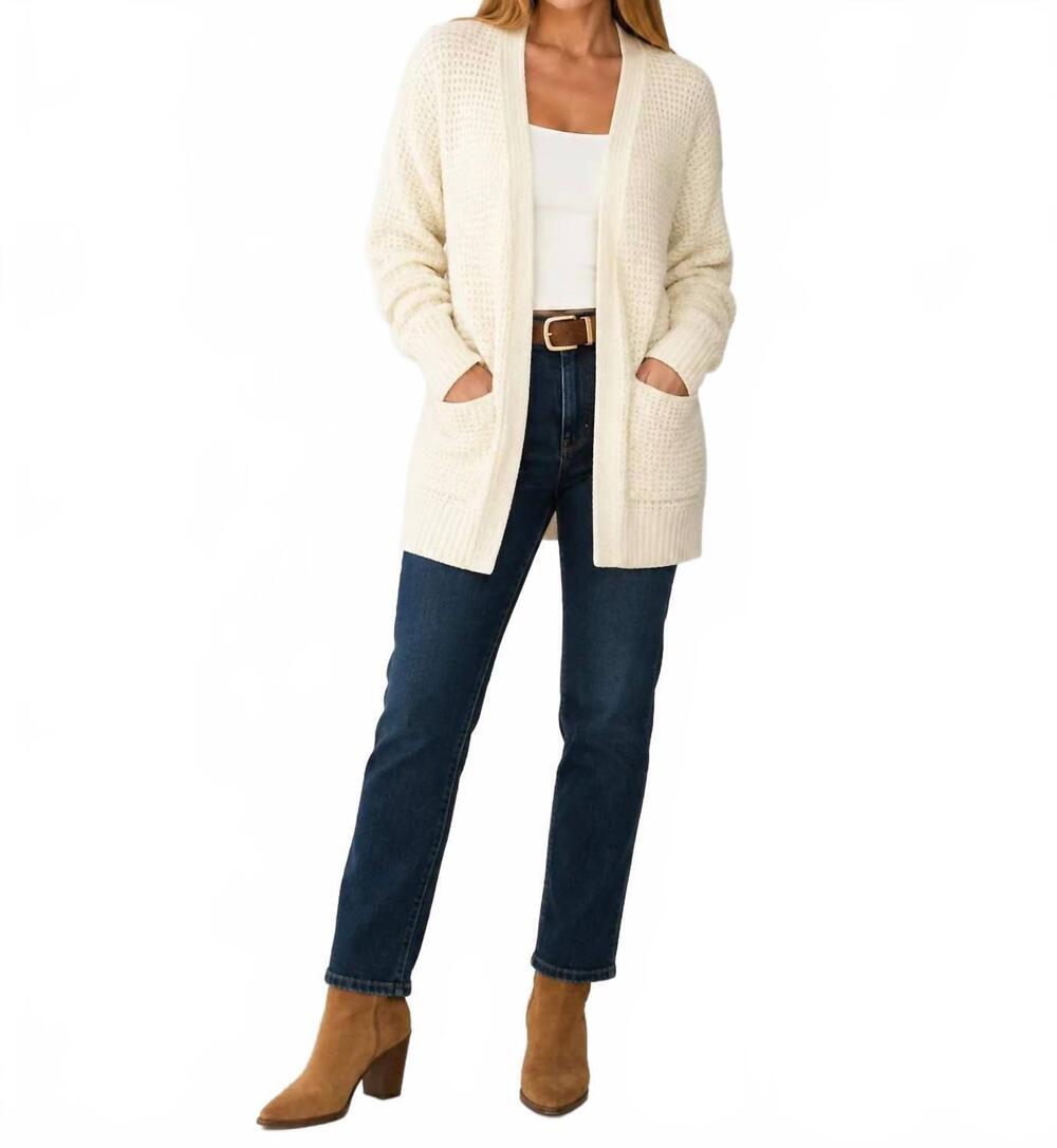 NEW ZENANA waffle knit open cardigan sweater in ivory